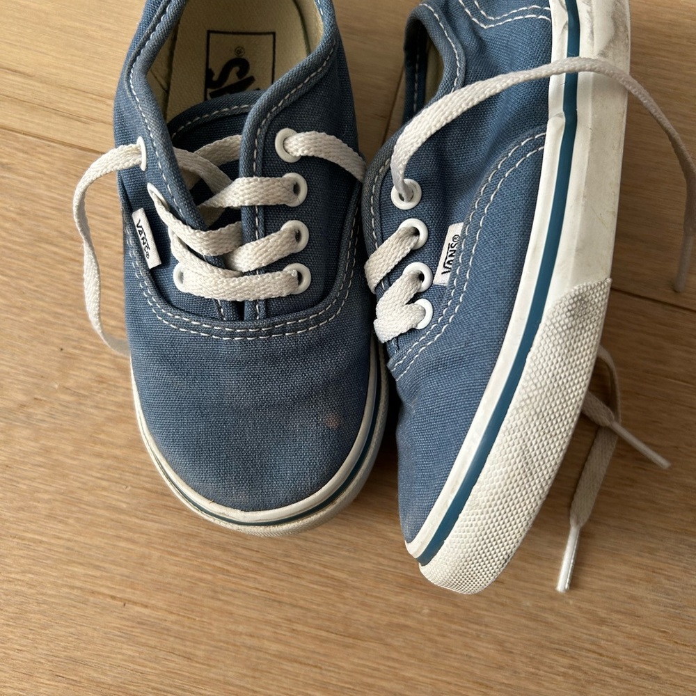 Vans Blue and White Canvas Sneakers with Waffle Sole